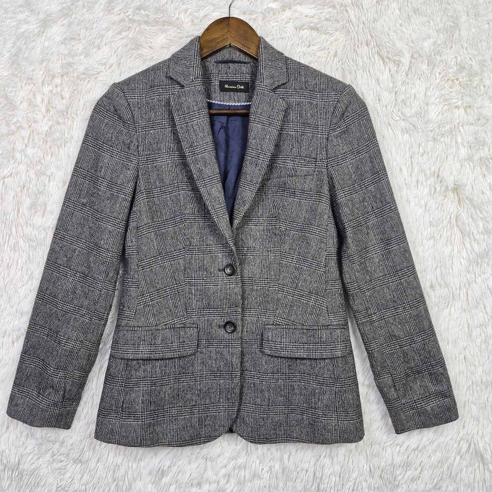 Massimo‎ Dutti Gray Glen Check Womens XS Tweed Blazer Academia Classic